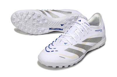 Men's Adidas Predator 25 Elite TF Football Shoes - White/Silver/Blue