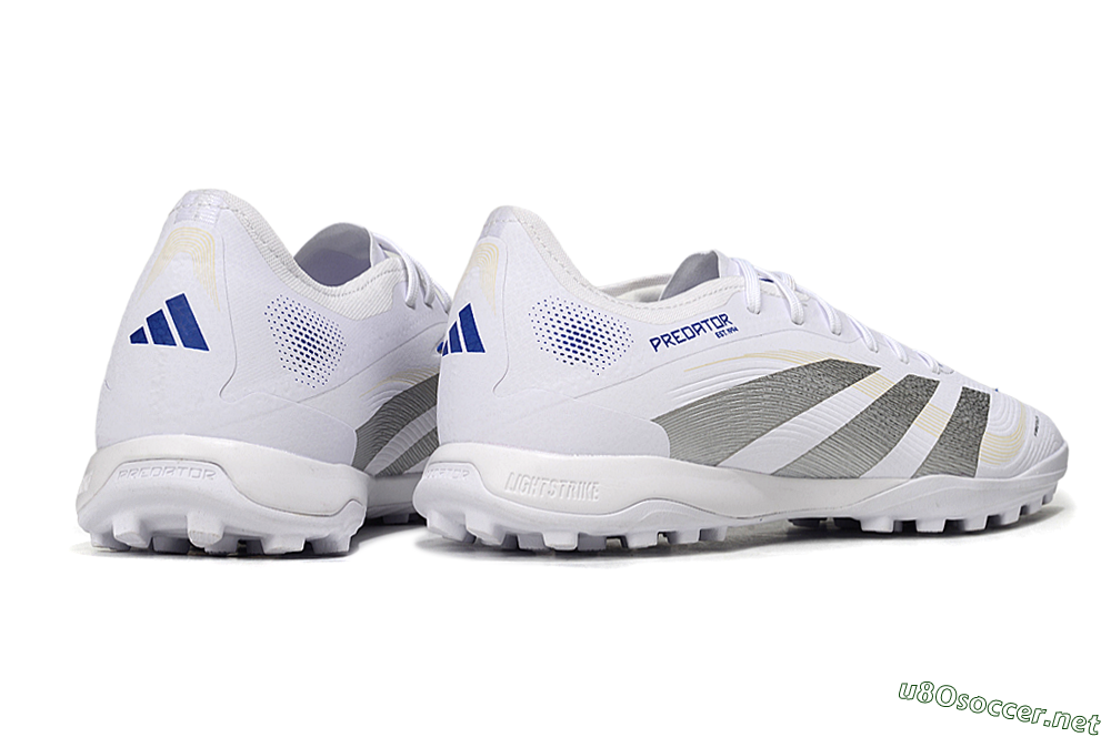 Men's Adidas Predator 25 Elite TF Football Shoes - White/Silver/Blue 6