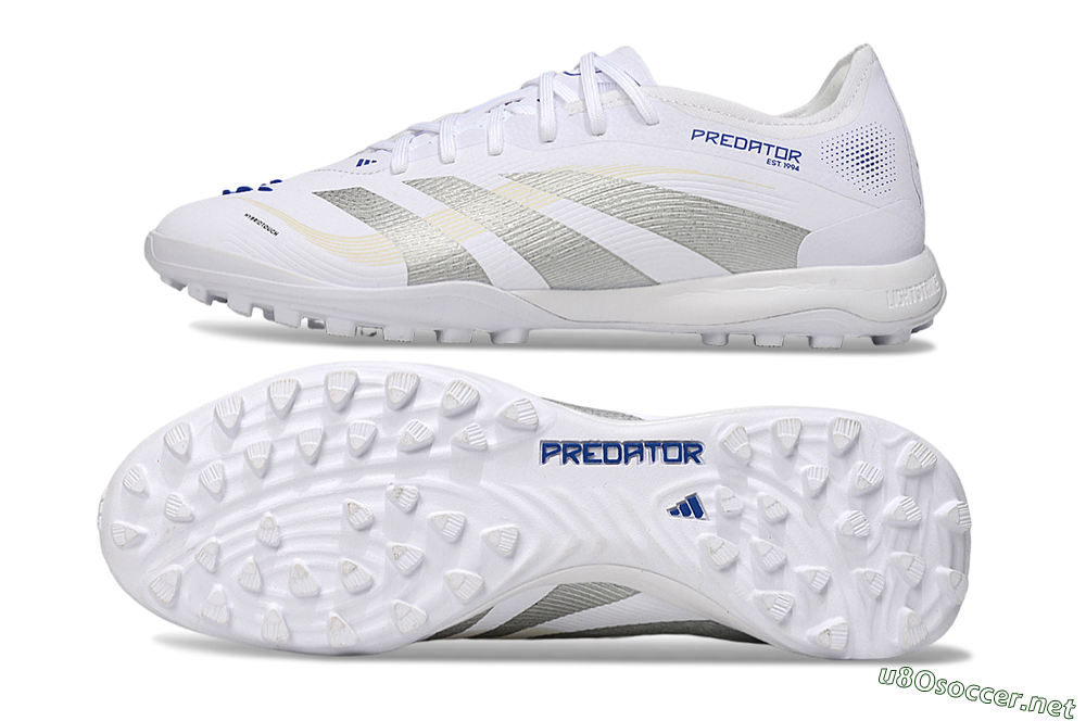 Men's Adidas Predator 25 Elite TF Football Shoes - White/Silver/Blue 1