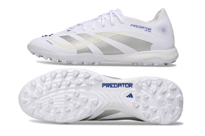Men's Adidas Predator 25 Elite TF Football Shoes - White/Silver/Blue