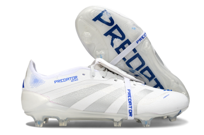 Men's Adidas Predator Elite Foldover Tongue FG Football Boots - White/Silver/Blue