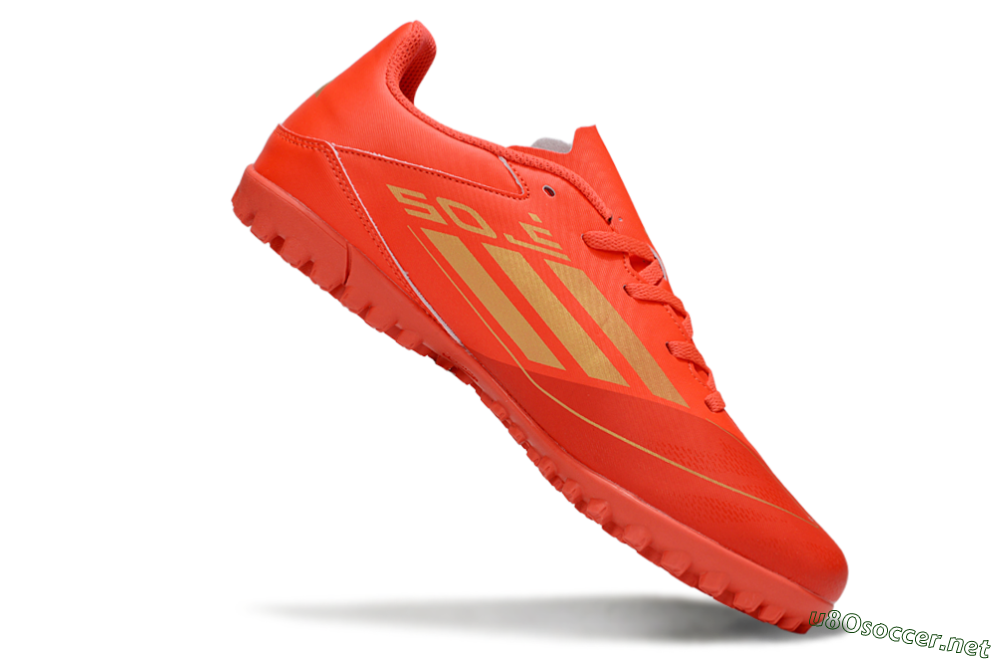 Men's Adidas F50 Club TF Football Shoes - Red/Gold 4