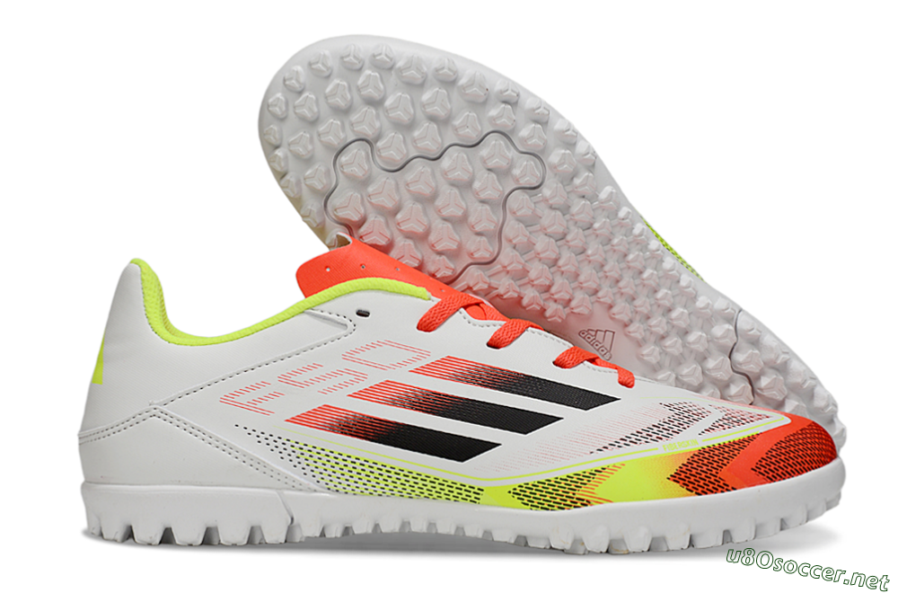 Men's Adidas F50 Club TF Football Shoes - White/Red/Yellow 2
