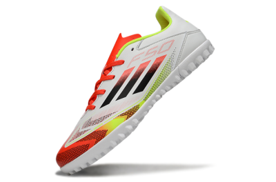 Men's Adidas F50 Club TF Football Shoes - White/Red/Yellow