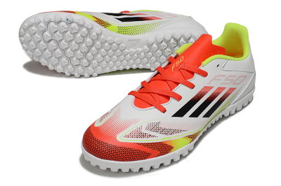 Men's Adidas F50 Club TF Football Shoes - White/Red/Yellow