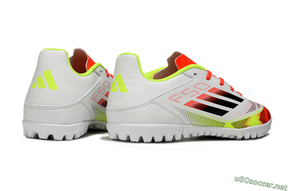Men's Adidas F50 Club TF Football Shoes - White/Red/Yellow 6