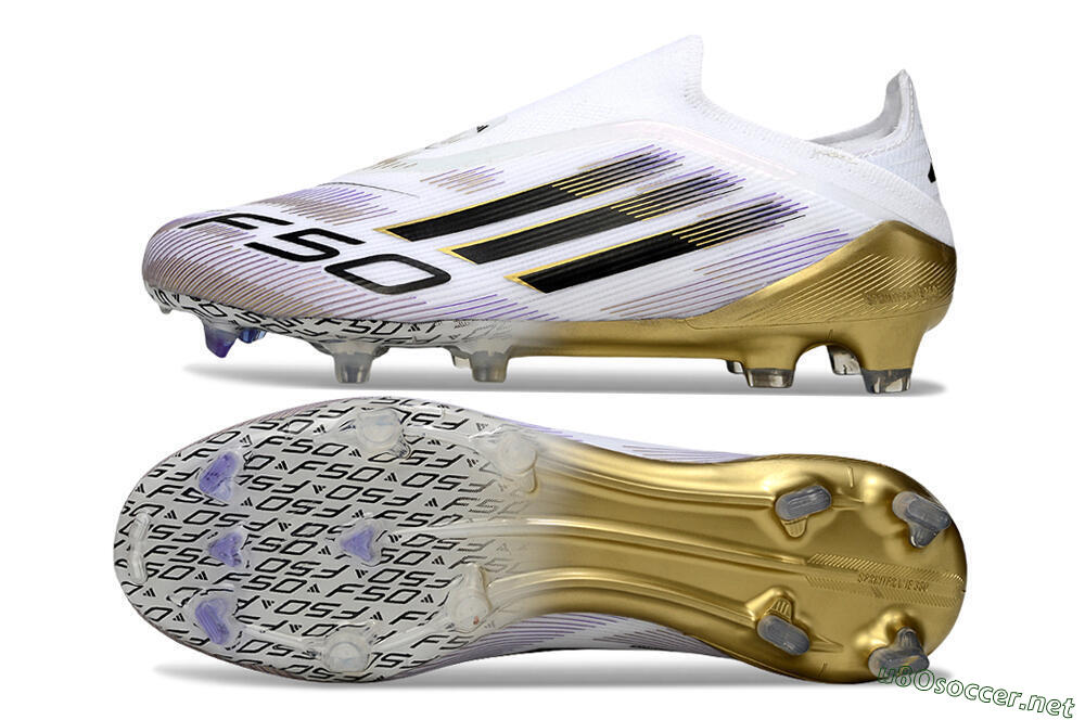 Men's Adidas F50 Elite Laceless FG Football Boots - White/Black/Purple/Gold 1