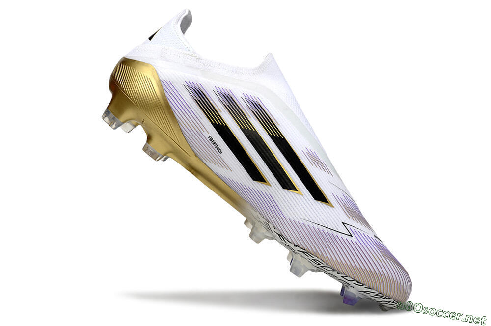 Men's Adidas F50 Elite Laceless FG Football Boots - White/Black/Purple/Gold 4