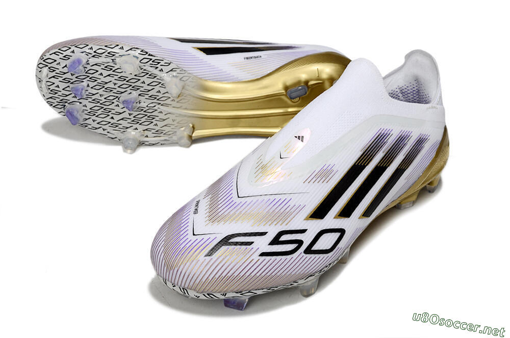 Men's Adidas F50 Elite Laceless FG Football Boots - White/Black/Purple/Gold 3
