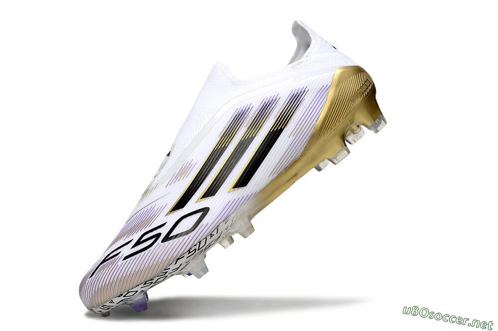 Men's Adidas F50 Elite Laceless FG Football Boots - White/Black/Purple/Gold 5