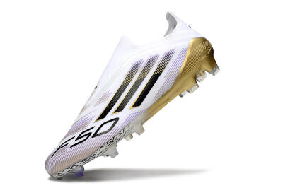 Men's Adidas F50 Elite Laceless FG Football Boots - White/Black/Purple/Gold