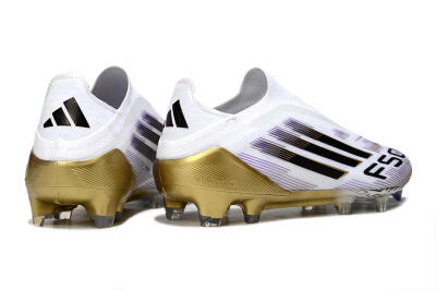 Men's Adidas F50 Elite Laceless FG Football Boots - White/Black/Purple/Gold