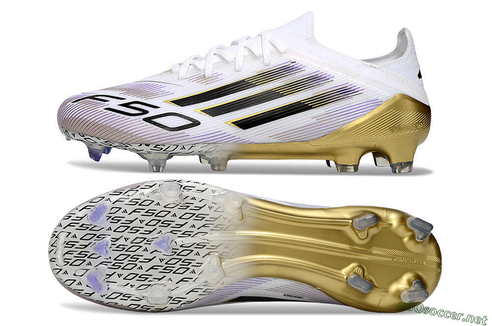 Men's Adidas F50 Elite FG Football Boots - White/Black/Purple/Gold 1