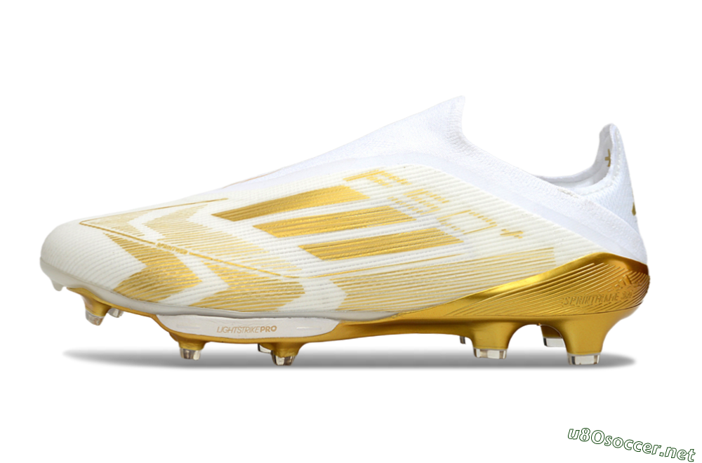 Men's Adidas F50+ Elite Lightstrike Pro Laceless FG Football Boots - White/Gold 0