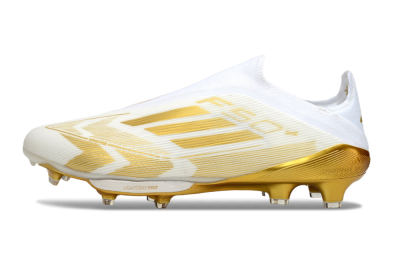 Men's Adidas F50+ Elite Lightstrike Pro Laceless FG Football Boots - White/Gold