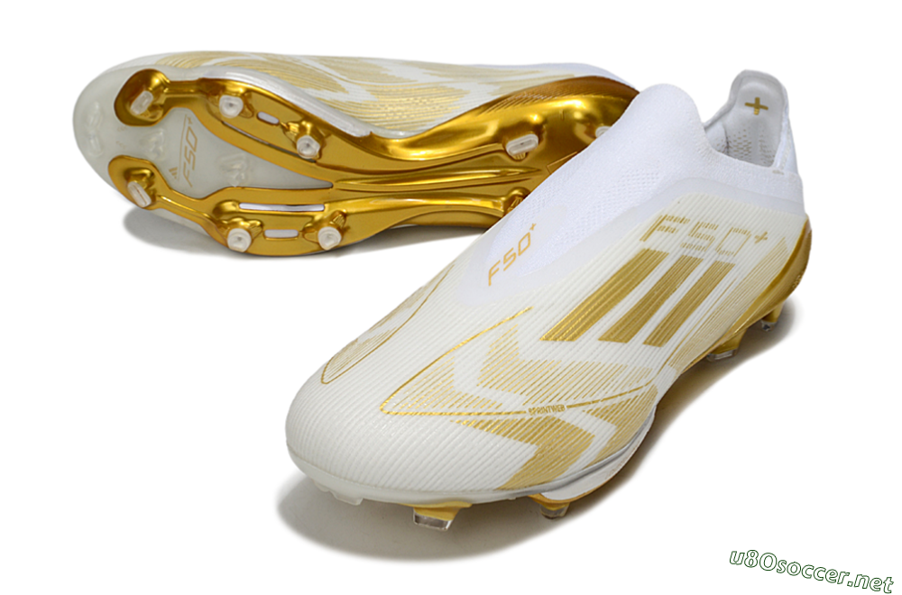Men's Adidas F50+ Elite Lightstrike Pro Laceless FG Football Boots - White/Gold 3