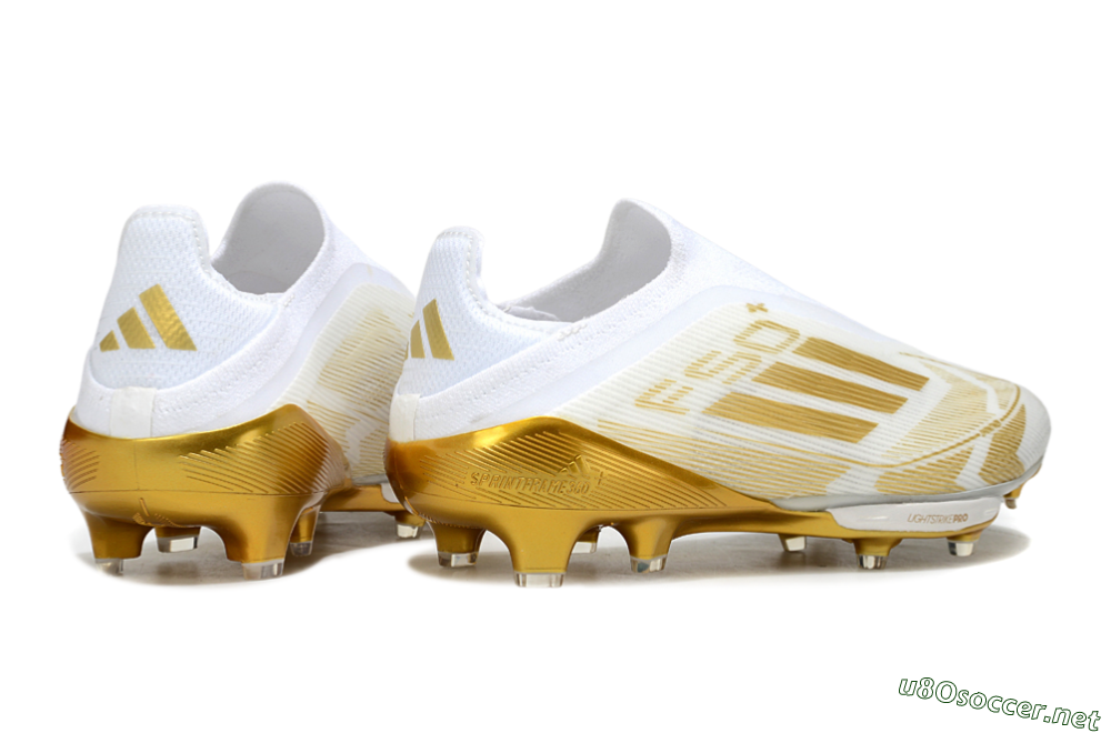 Men's Adidas F50+ Elite Lightstrike Pro Laceless FG Football Boots - White/Gold 6