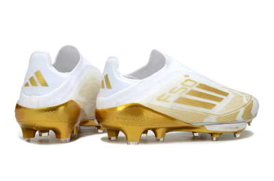Men's Adidas F50+ Elite Lightstrike Pro Laceless FG Football Boots - White/Gold