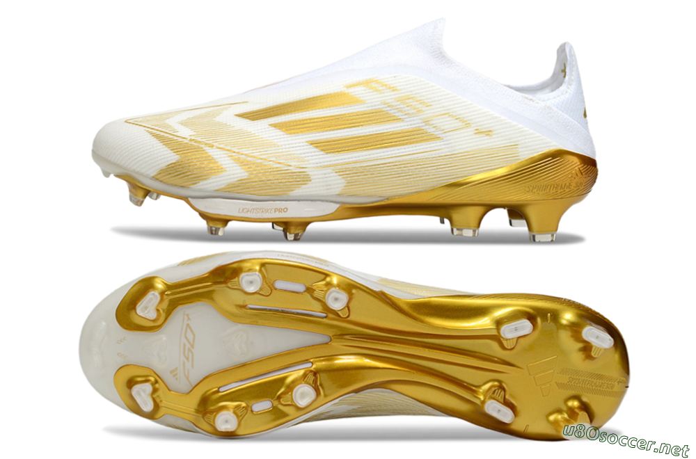 Men's Adidas F50+ Elite Lightstrike Pro Laceless FG Football Boots - White/Gold 1
