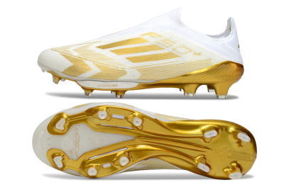 Men's Adidas F50+ Elite Lightstrike Pro Laceless FG Football Boots - White/Gold