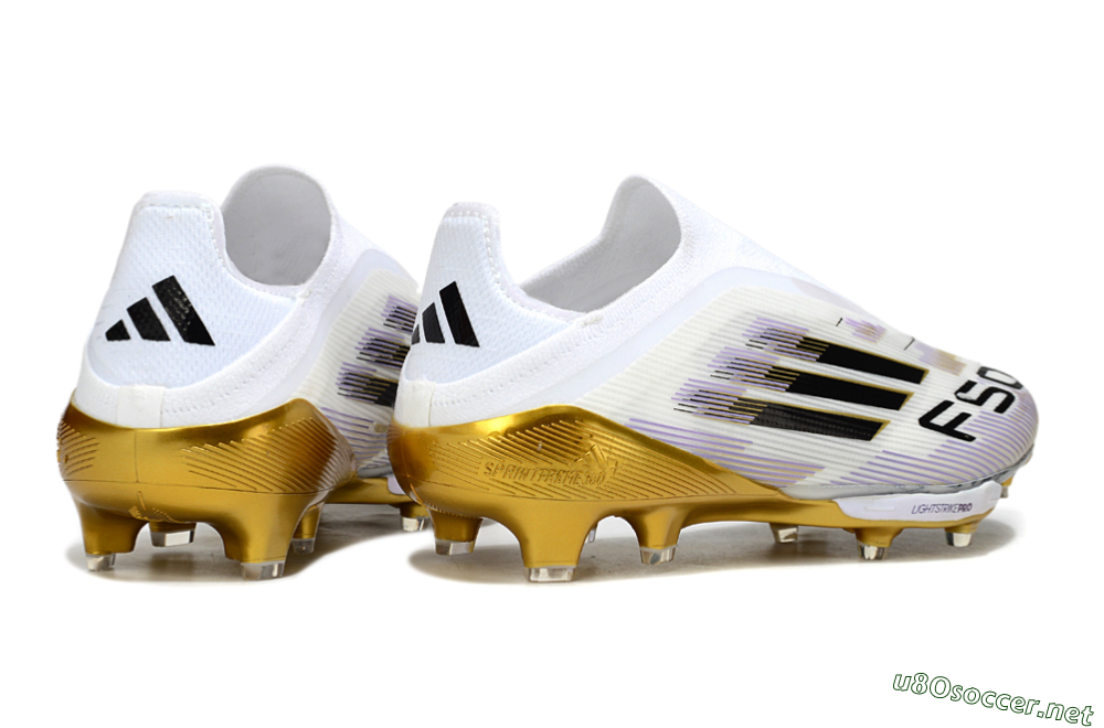 Men's Adidas F50+ Elite Lightstrike Pro Laceless FG Football Boots - White/Black/Gold 6