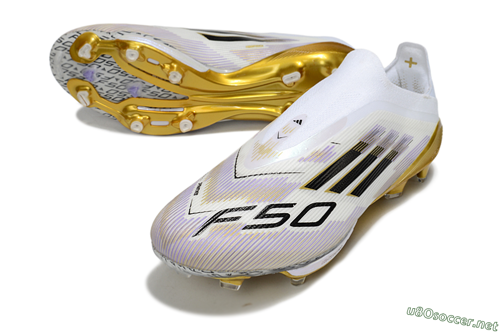 Men's Adidas F50+ Elite Lightstrike Pro Laceless FG Football Boots - White/Black/Gold 3