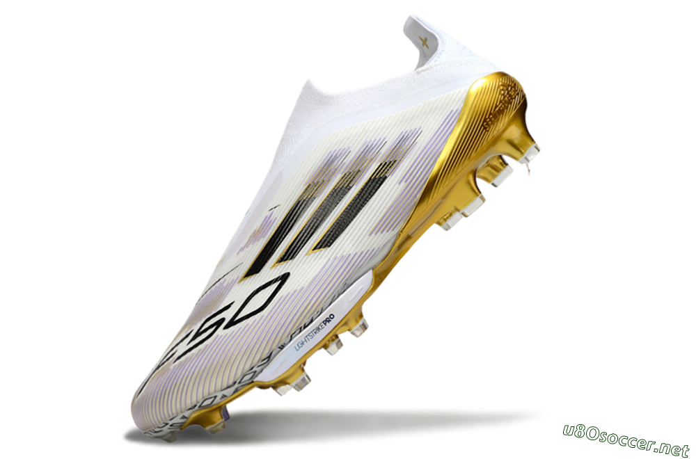 Men's Adidas F50+ Elite Lightstrike Pro Laceless FG Football Boots - White/Black/Gold 5