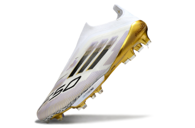 Men's Adidas F50+ Elite Lightstrike Pro Laceless FG Football Boots - White/Black/Gold