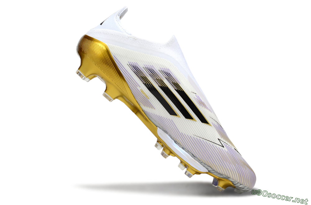 Men's Adidas F50+ Elite Lightstrike Pro Laceless FG Football Boots - White/Black/Gold 4