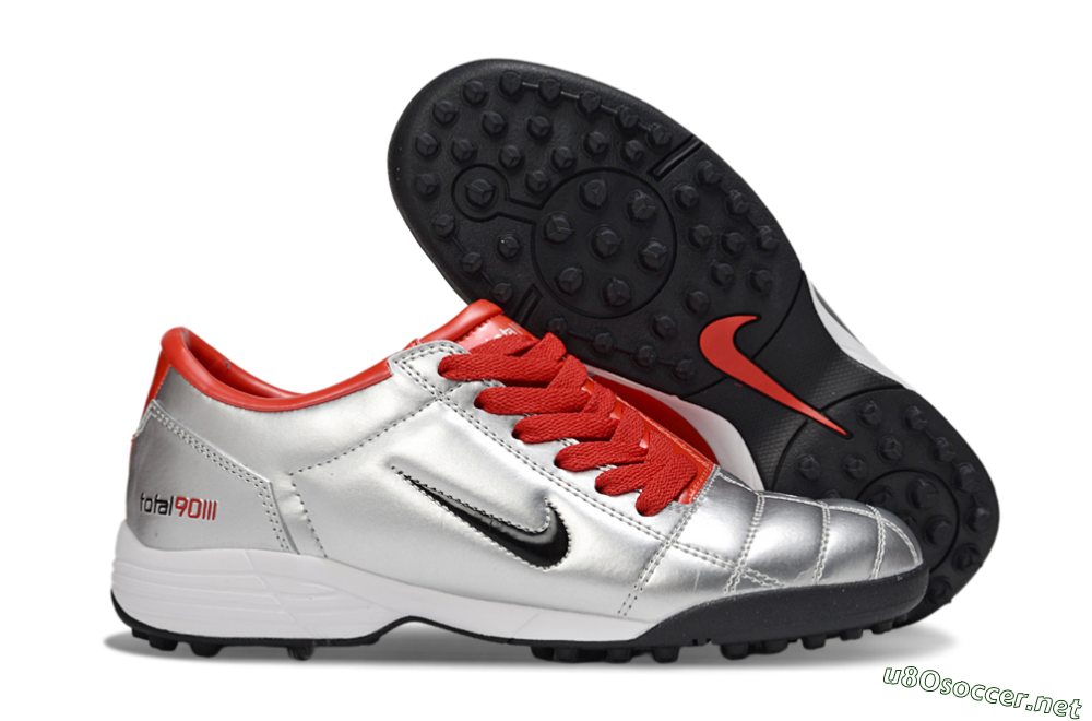 Unisex Nike Total 90 II TF Football Shoes - Silver/Black/Red 2