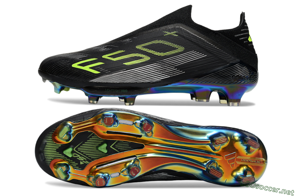 Men's Adidas F50+ Elite Lightstrike Pro Laceless FG Football Boots - Black/Yellow/Silver 1