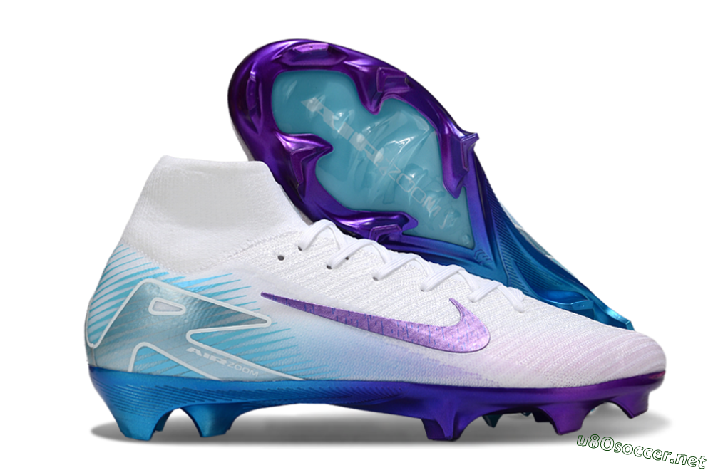 Unisex Nike Air Zoom Mercurial Superfly 10 Elite FG Football Boots - White/Purple/Jade 2