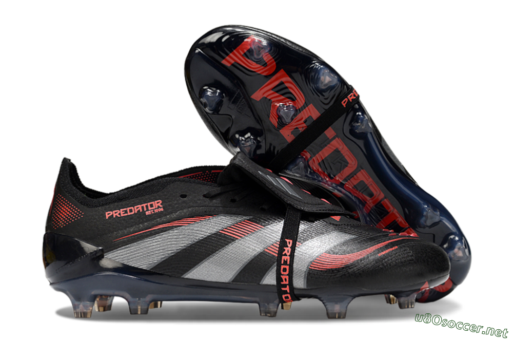 Men's Adidas Predator 25 Elite Foldover Tongue FG Football Boots - Black/Silver/Red 2