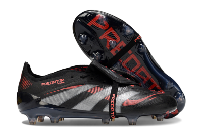 Men's Adidas Predator 25 Elite Foldover Tongue FG Football Boots - Black/Silver/Red
