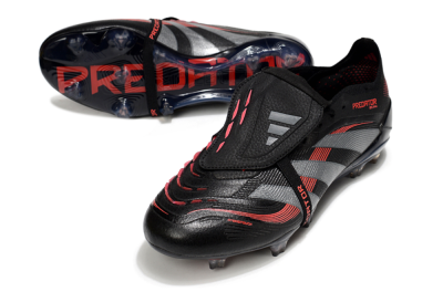 Men's Adidas Predator 25 Elite Foldover Tongue FG Football Boots - Black/Silver/Red