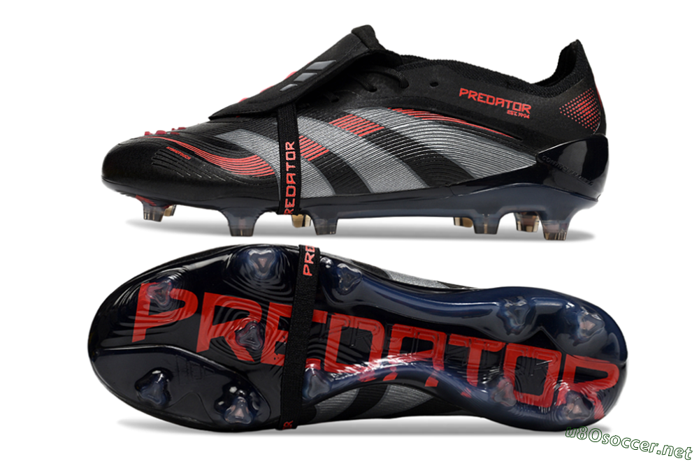 Men's Adidas Predator 25 Elite Foldover Tongue FG Football Boots - Black/Silver/Red 1
