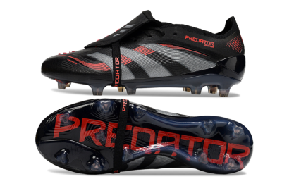 Men's Adidas Predator 25 Elite Foldover Tongue FG Football Boots - Black/Silver/Red