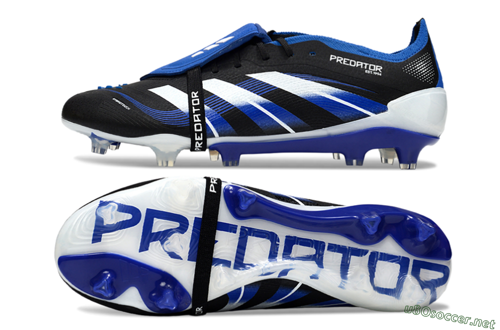 Men's Adidas Predator 25 Elite Foldover Tongue FG Football Boots - Black/White/Blue 1