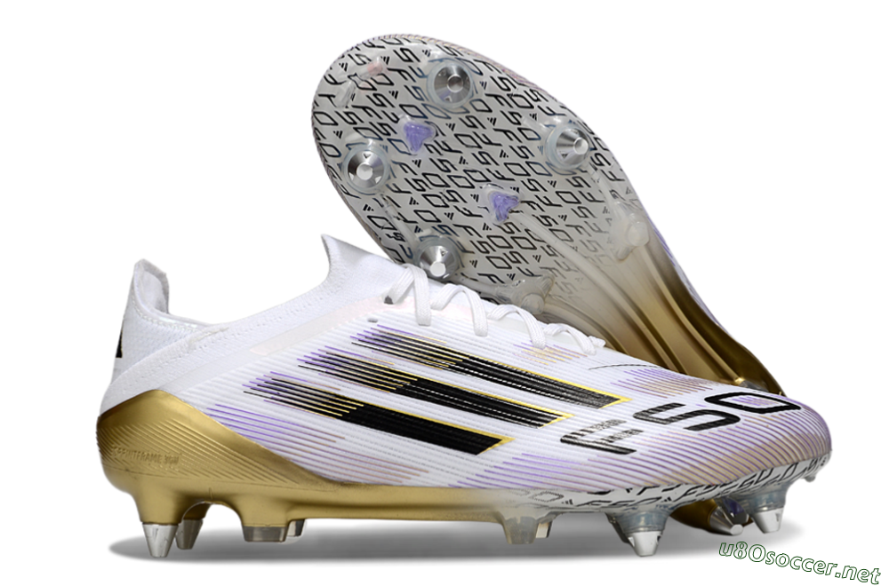 Men's Adidas F50 Elite SG Football Boots - White/Purple/Gold 2