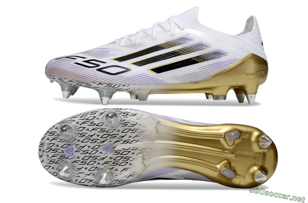 Men's Adidas F50 Elite SG Football Boots - White/Purple/Gold 1