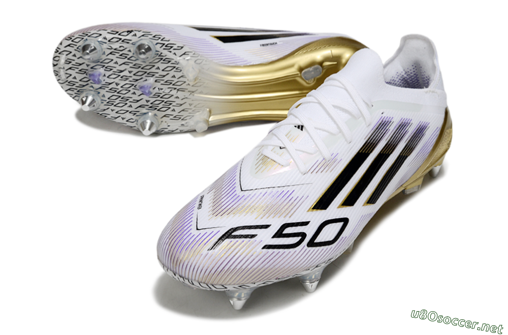 Men's Adidas F50 Elite SG Football Boots - White/Purple/Gold 3