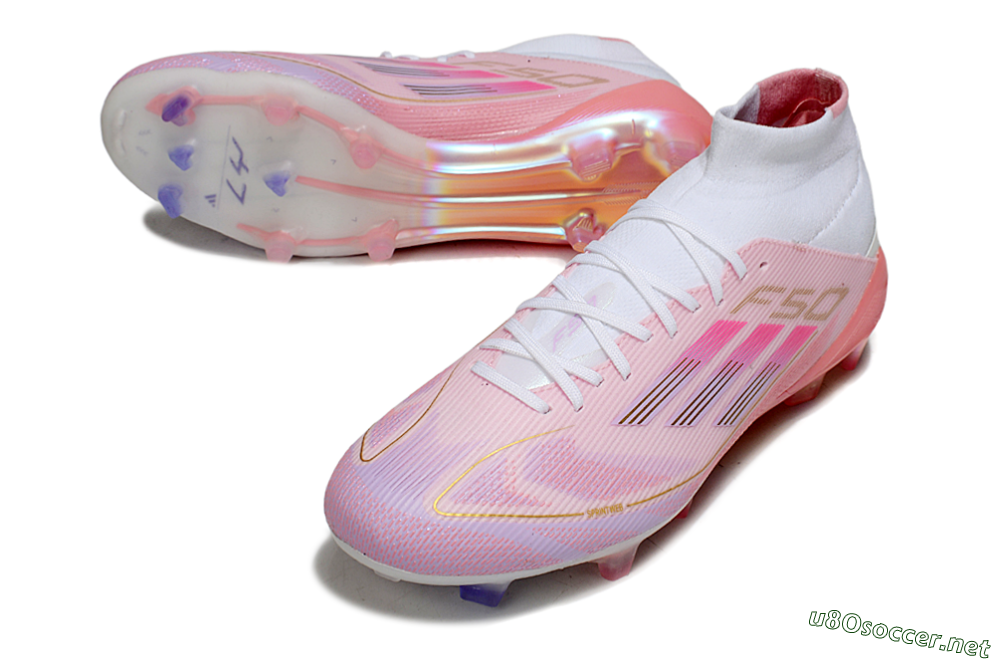 Men's Adidas F50 Elite Mid FG Football Boots - Pink/Gold/White 3