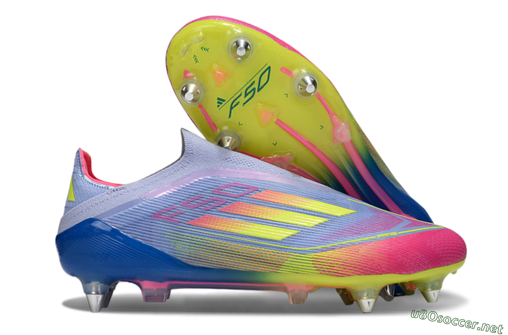 Men's Adidas F50 Elite Laceless SG Football Boots - Blue/Yellow/Pink 2