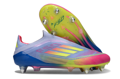 Men's Adidas F50 Elite Laceless SG Football Boots - Blue/Yellow/Pink