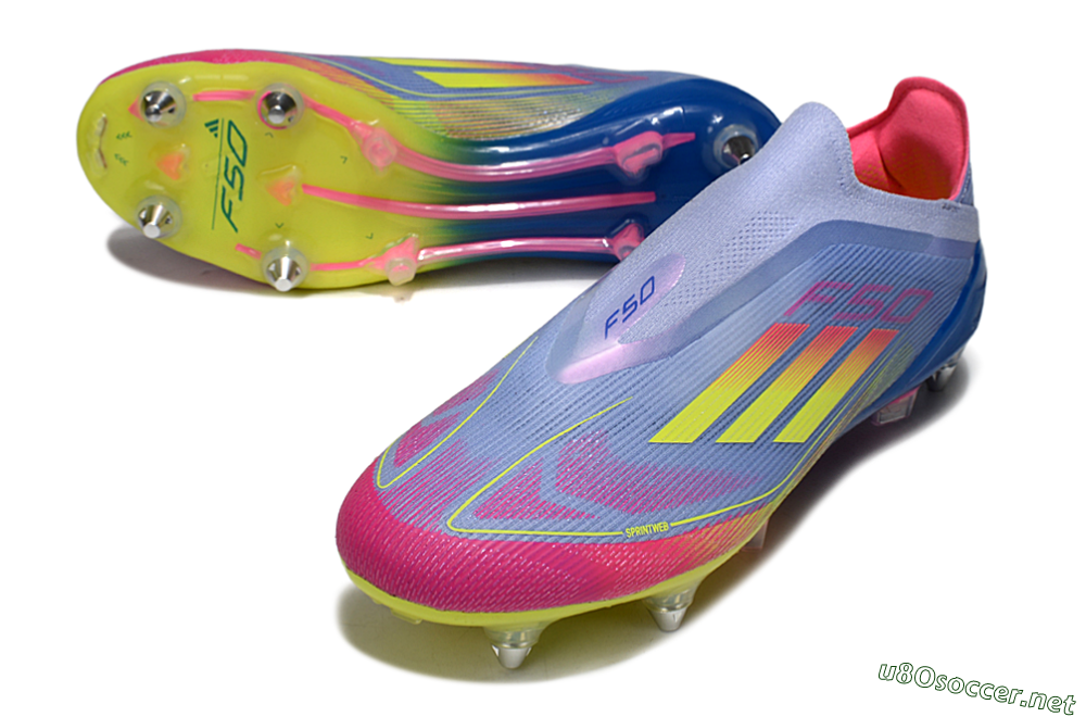 Men's Adidas F50 Elite Laceless SG Football Boots - Blue/Yellow/Pink 3