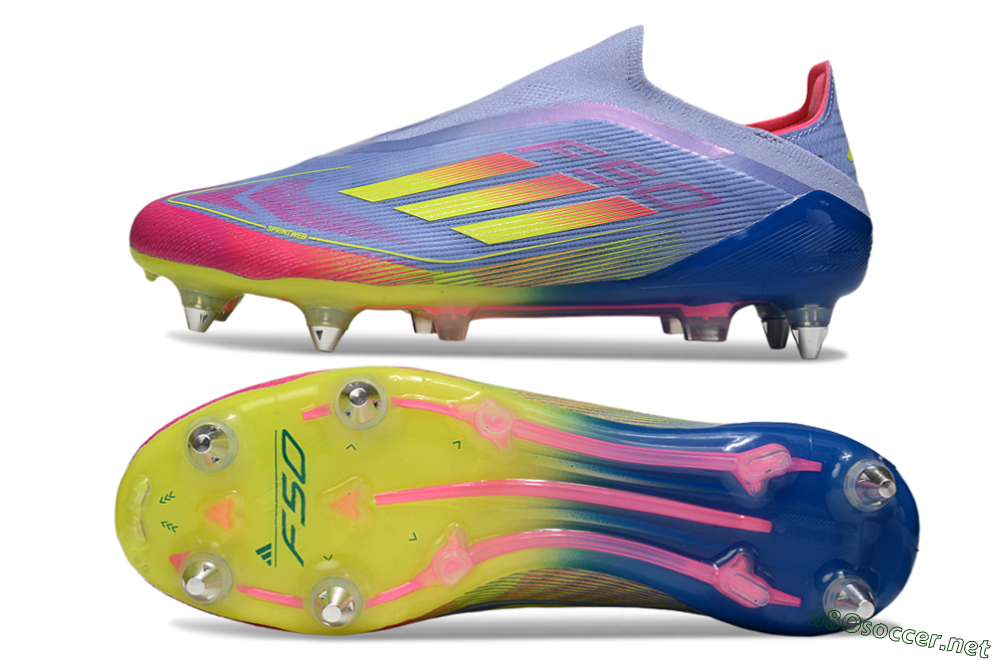 Men's Adidas F50 Elite Laceless SG Football Boots - Blue/Yellow/Pink 1