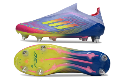 Men's Adidas F50 Elite Laceless SG Football Boots - Blue/Yellow/Pink