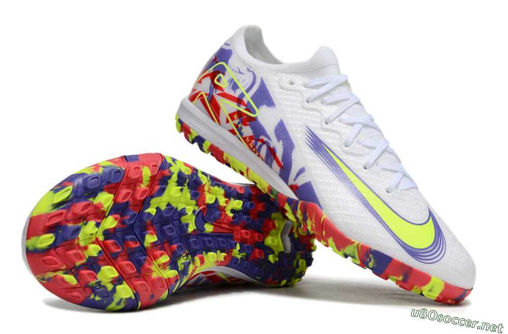 Unisex Nike Air Zoom Mercurial Vapor 16 Elite TF Football Shoes - White/Yellow/Purple/Red 1