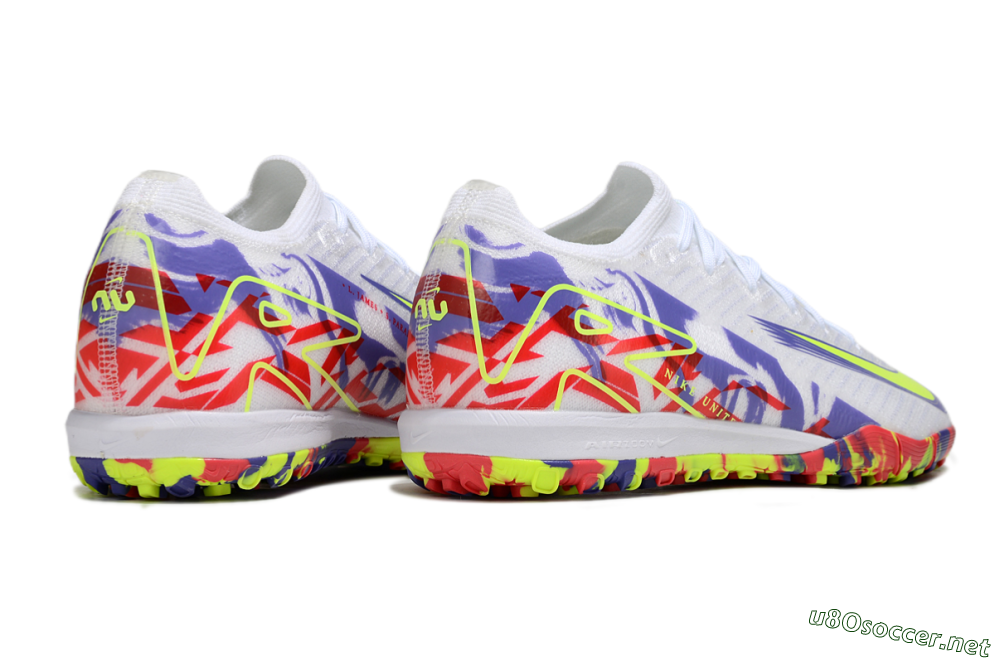 Unisex Nike Air Zoom Mercurial Vapor 16 Elite TF Football Shoes - White/Yellow/Purple/Red 6