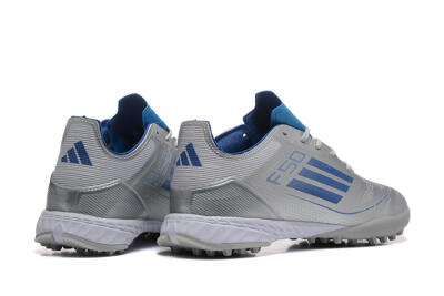 Men's Adidas F50 Pro TF Football Shoes - Silver/Blue/White